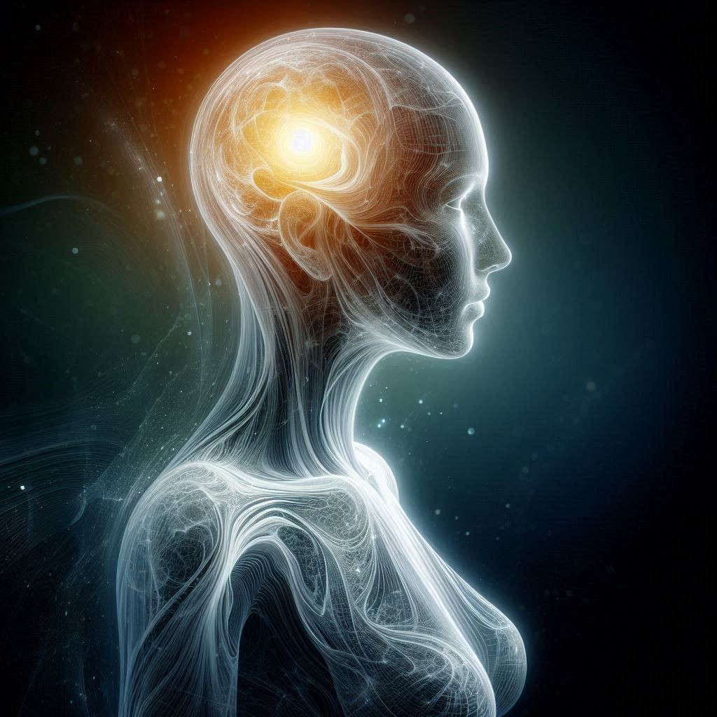Digital illustration of a person's profile with illuminated brain, showcasing intricate neural network and glowing connections.